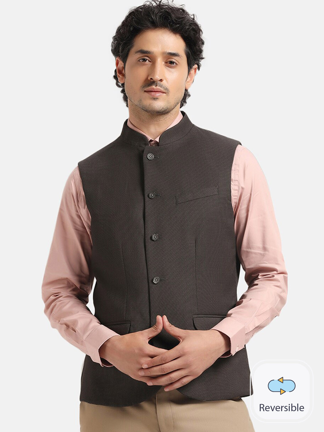 

Blackberrys Slim Fit Mandarin Collar Nehru Jacket, Brown