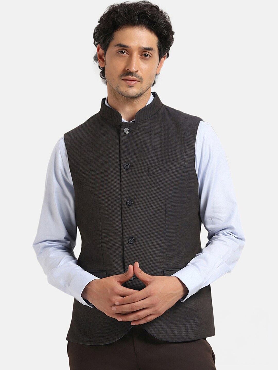 

Blackberrys Checked Slim-Fit Reversible Nehru Jacket, Blue