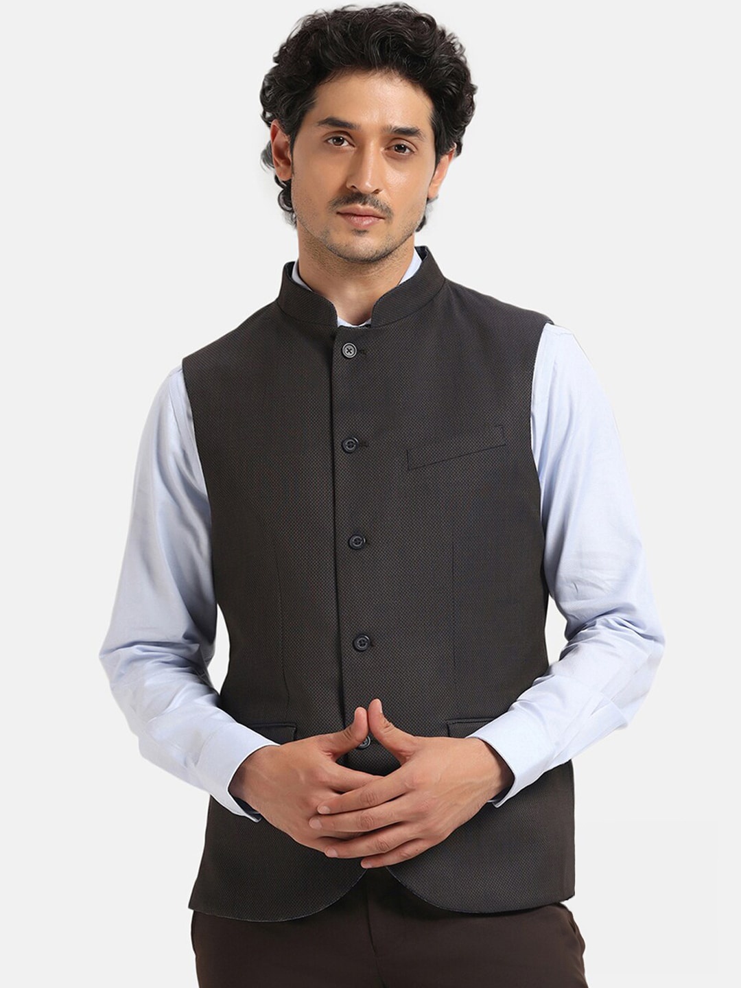 

Blackberrys Checked Slim-Fit Reversible Nehru Jacket, Blue