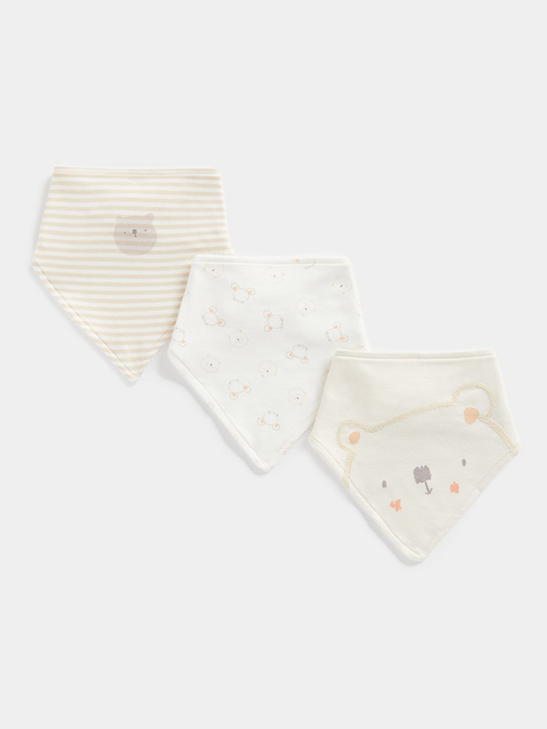 

mothercare Kids Pack Of 3 Striped Pure Cotton Bibs, Cream