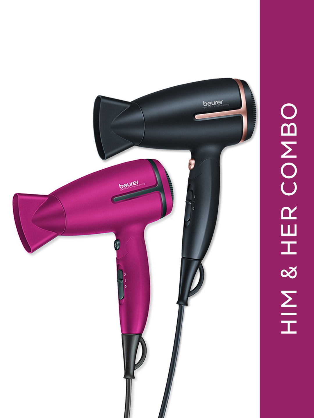 

beurer 2Pcs 1600 Watt HC 25 Compact Travel Friendly Hair Dryer, Black