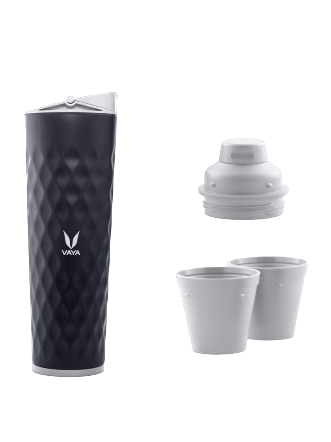 

Vaya DRYNK Black Stainless Steel BPA Free Sipper Water Bottle with 2 Cups & Lid 600 ml