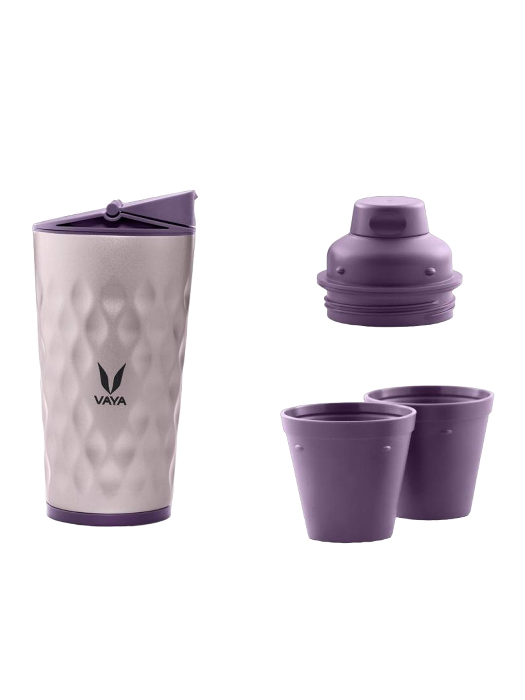 

Vaya DRYNK Purple Stainless Steel BPA Free Sipper Water Bottle with 2 Cups & Lid 350 ml