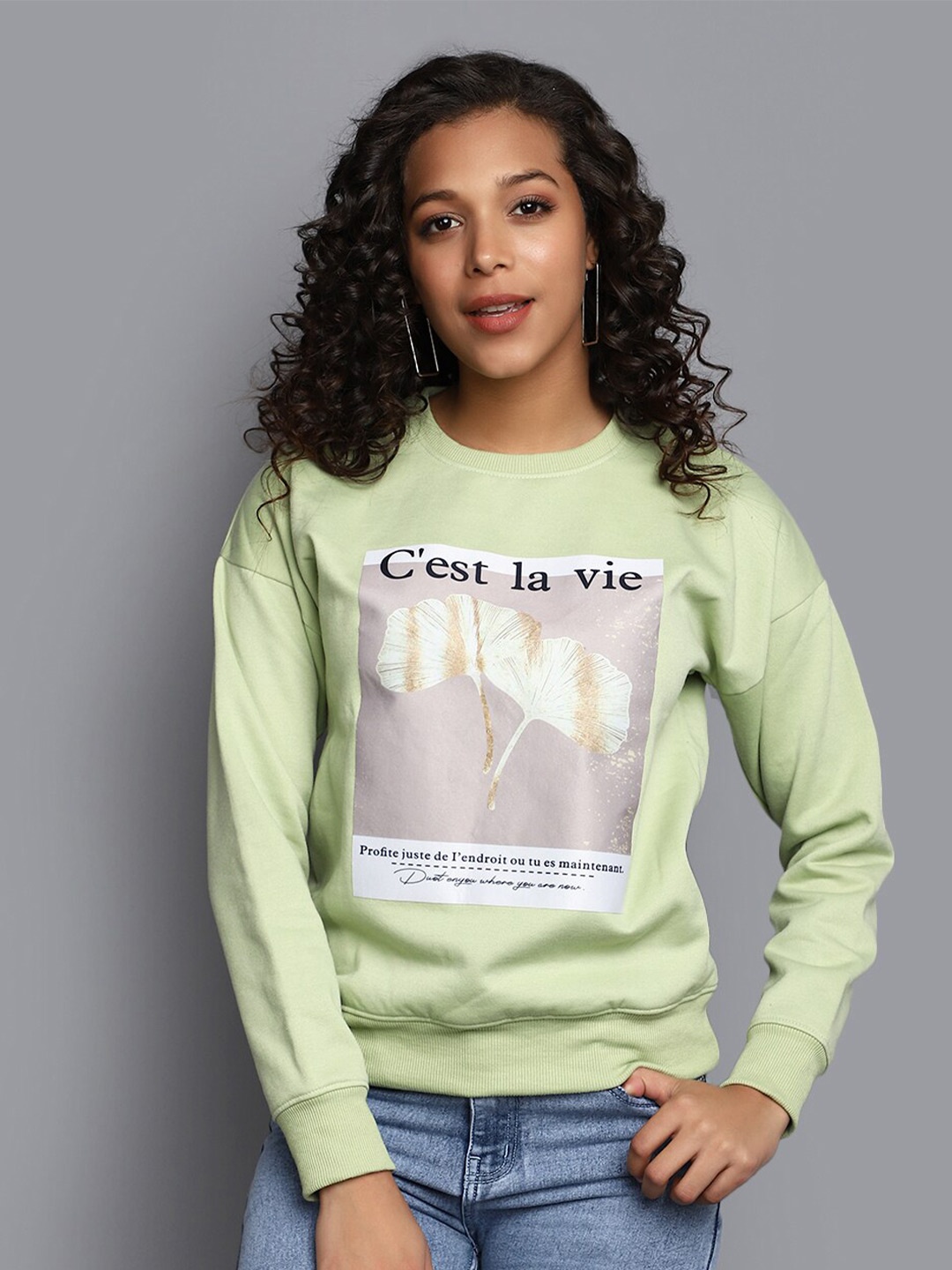 

V-Mart Graphic Printed Cotton Sweatshirt, Green