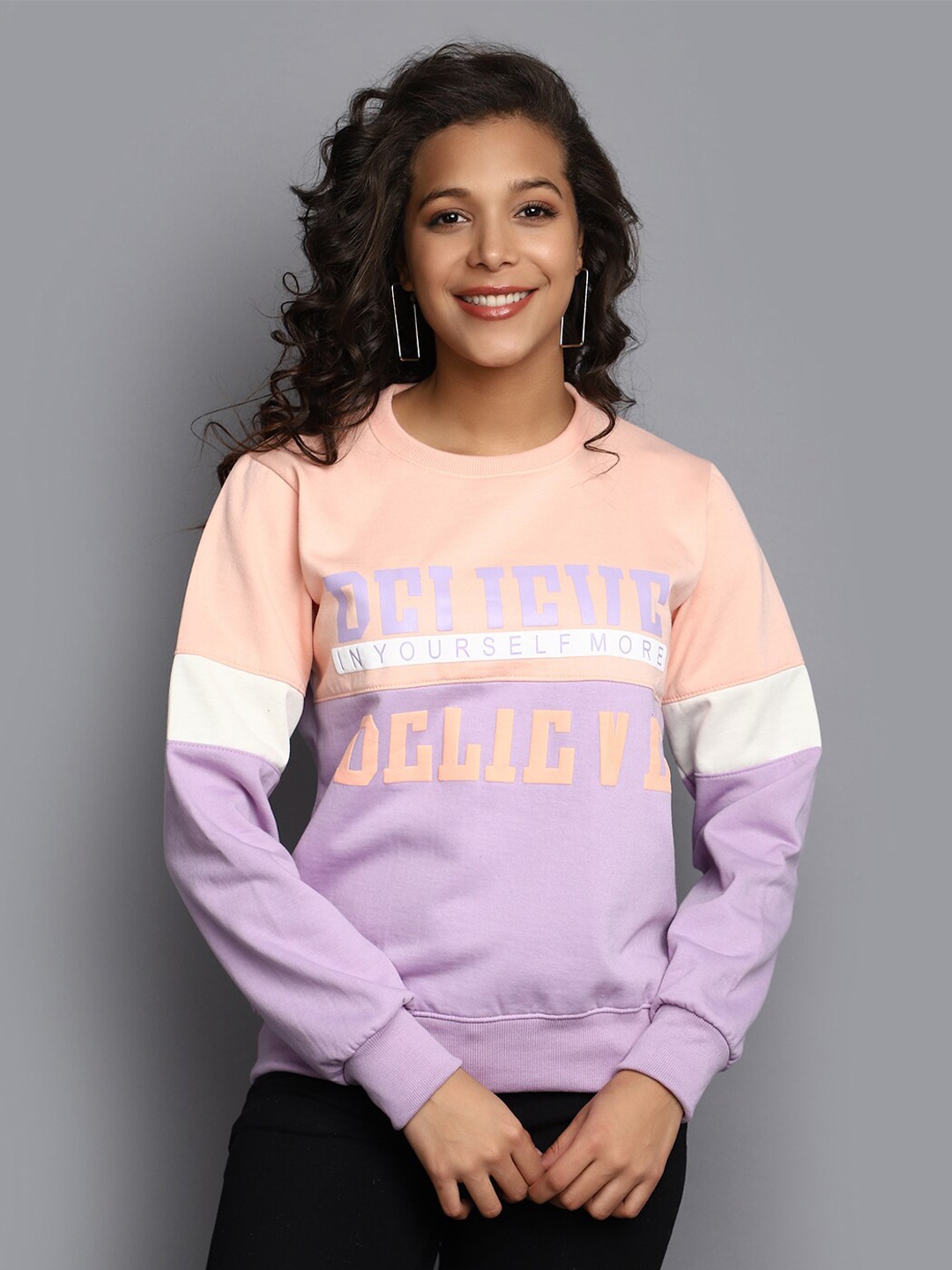 

V-Mart Typography Printed Cotton Fleece Pullover Sweatshirt, Lavender