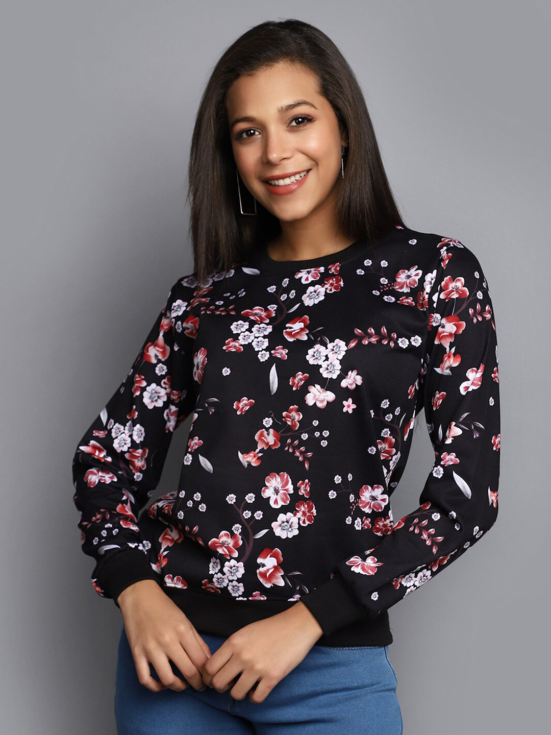 

V-Mart FLoral Printed Cotton Pullover, Black