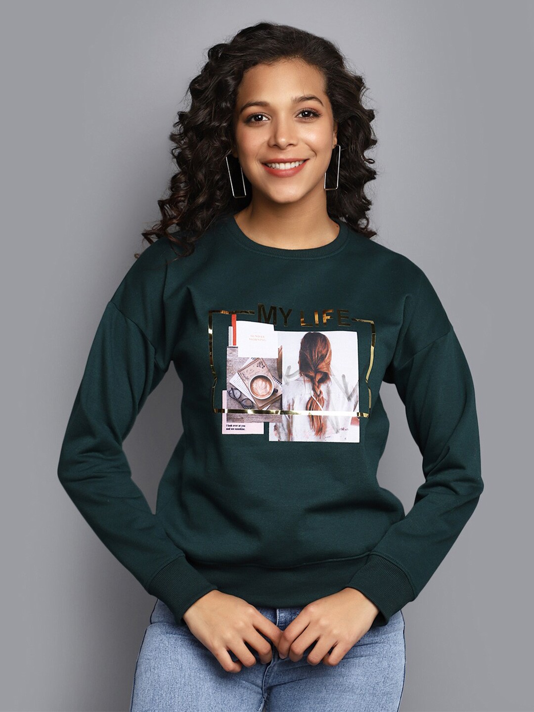 

V-Mart Graphic Printed Fleece Pullover, Green