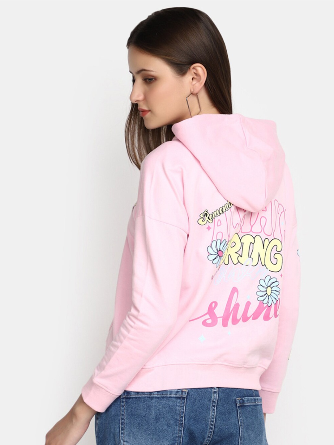 

V-Mart Typography Printed Hooded Pullover, Pink