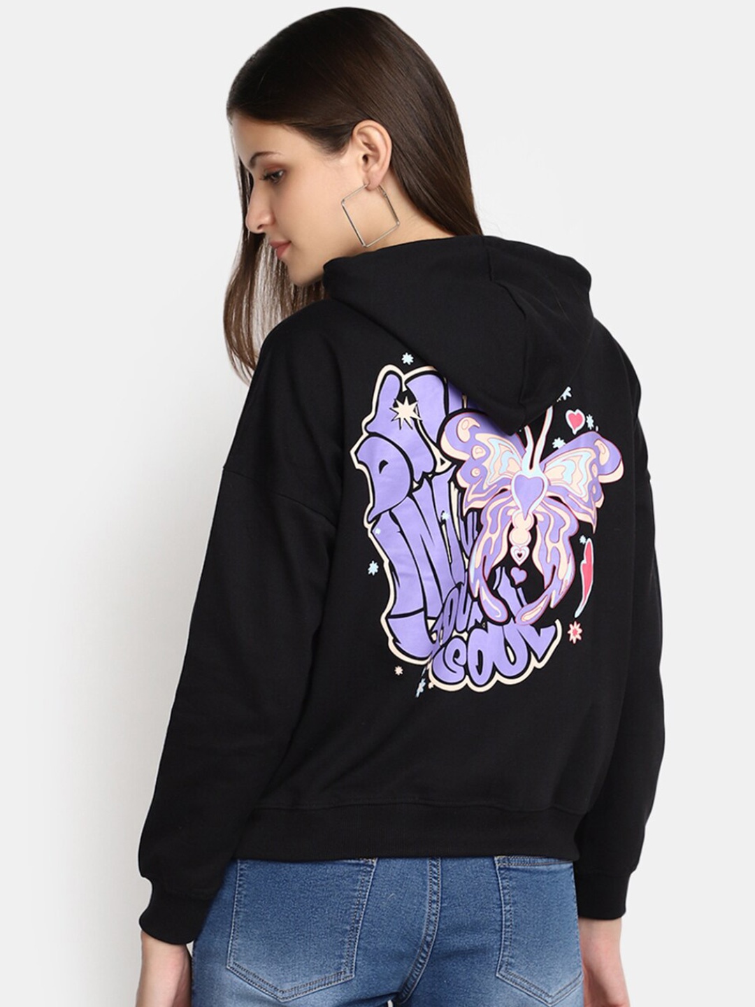 

V-Mart Typography Printed Hooded Pullover, Black