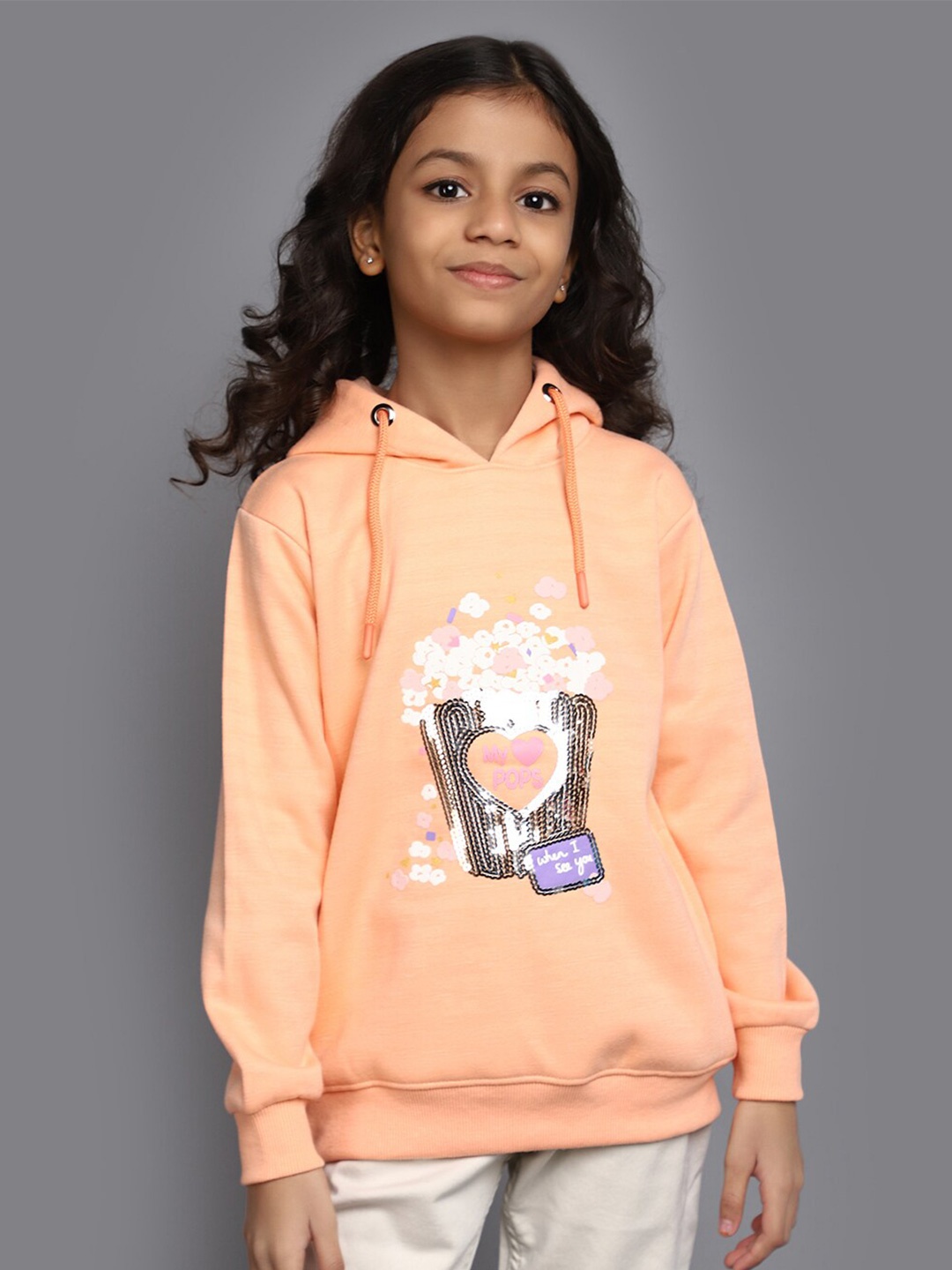 

V-Mart Girls Floral Printed Hooded Embellished Detail Pullover Sweatshirt, Pink
