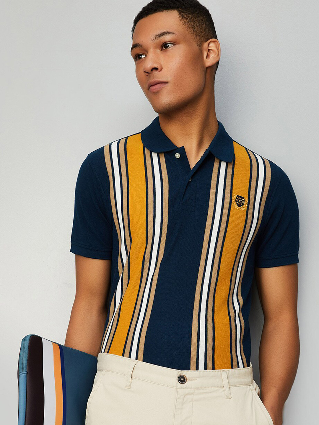 

max Striped Polo Collar T-shirt, Teal