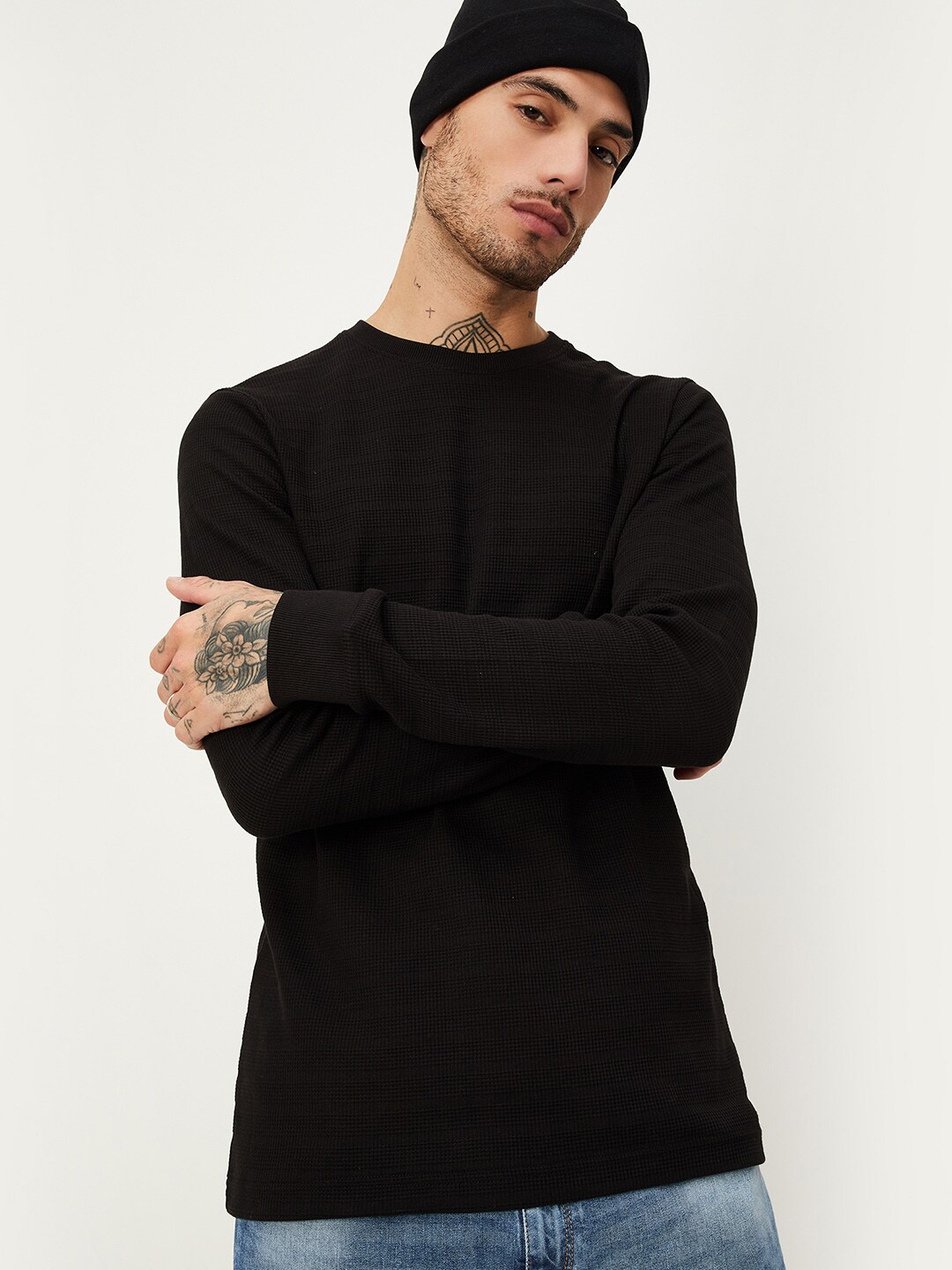 

max Round Neck Long Sleeves T-shirt, Black