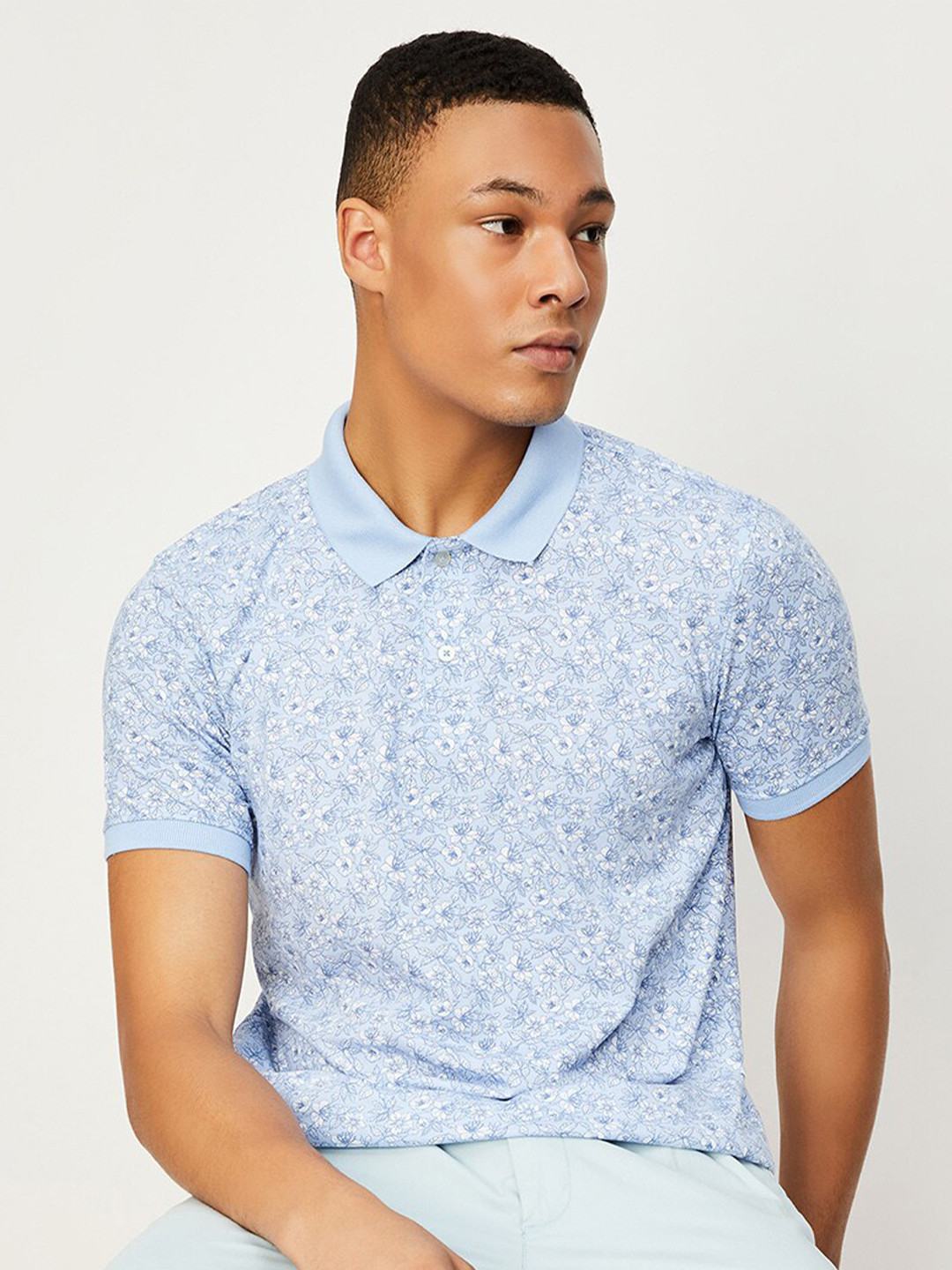 

max Floral Printed Polo Collar T-shirt, Blue