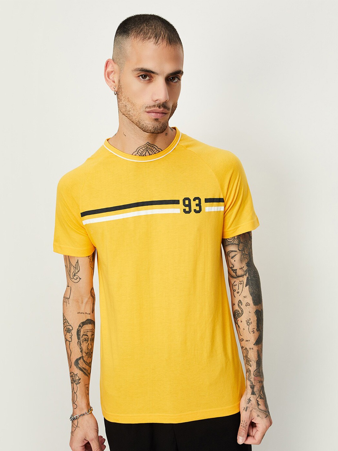 

max Round Neck Short Sleeves Regular T-shirt, Yellow