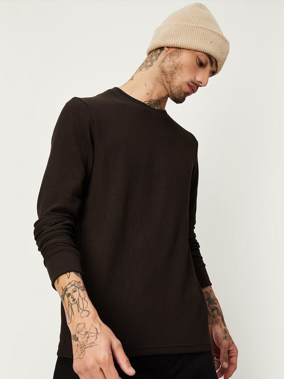 

max Round Neck Long Sleeves T-shirt, Brown