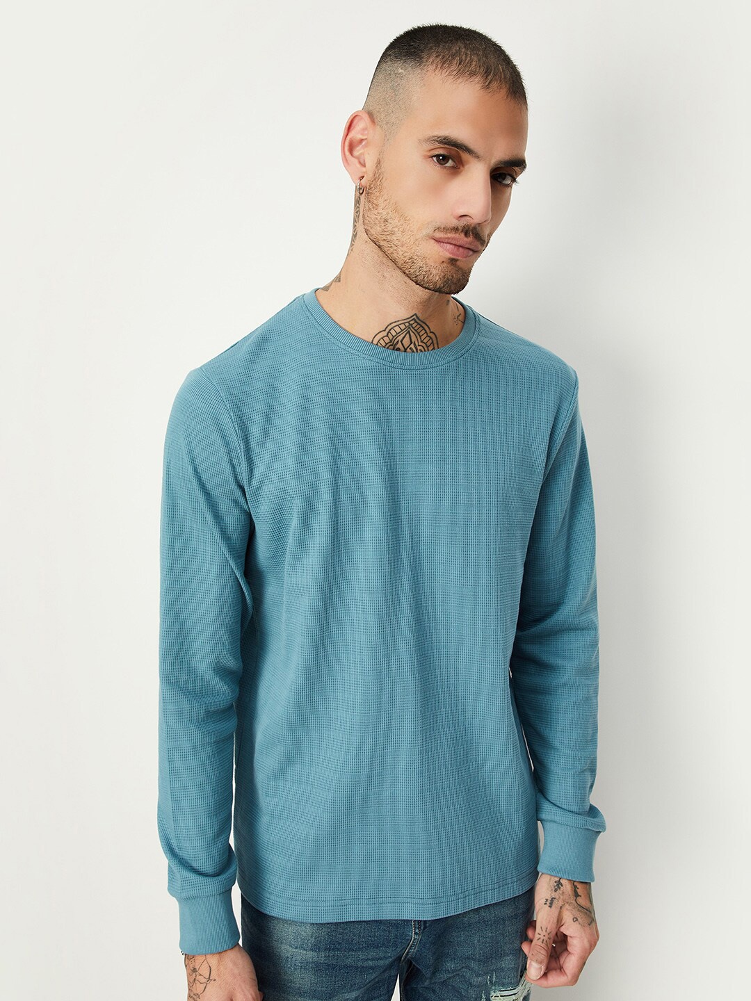 

max Round Neck Long Sleeves T-shirt, Blue