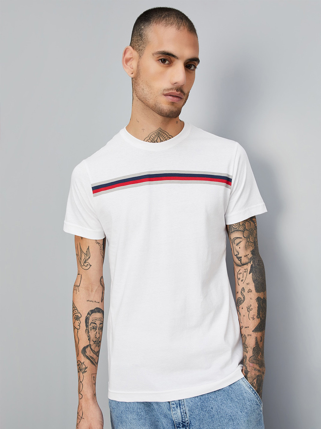 

max Round Neck Cotton T-shirt, White
