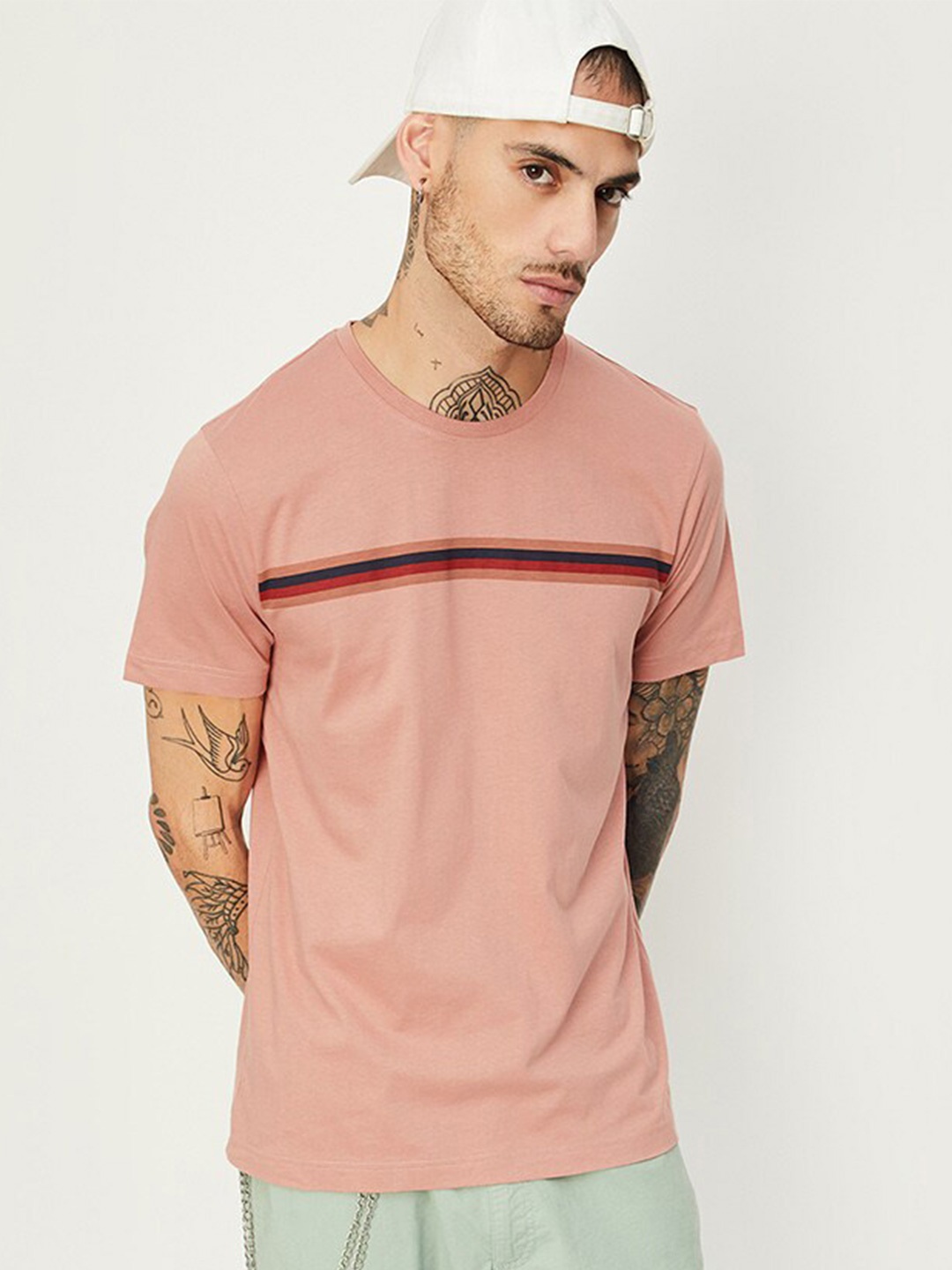 

max Striped Pure Cotton T-shirt, Pink