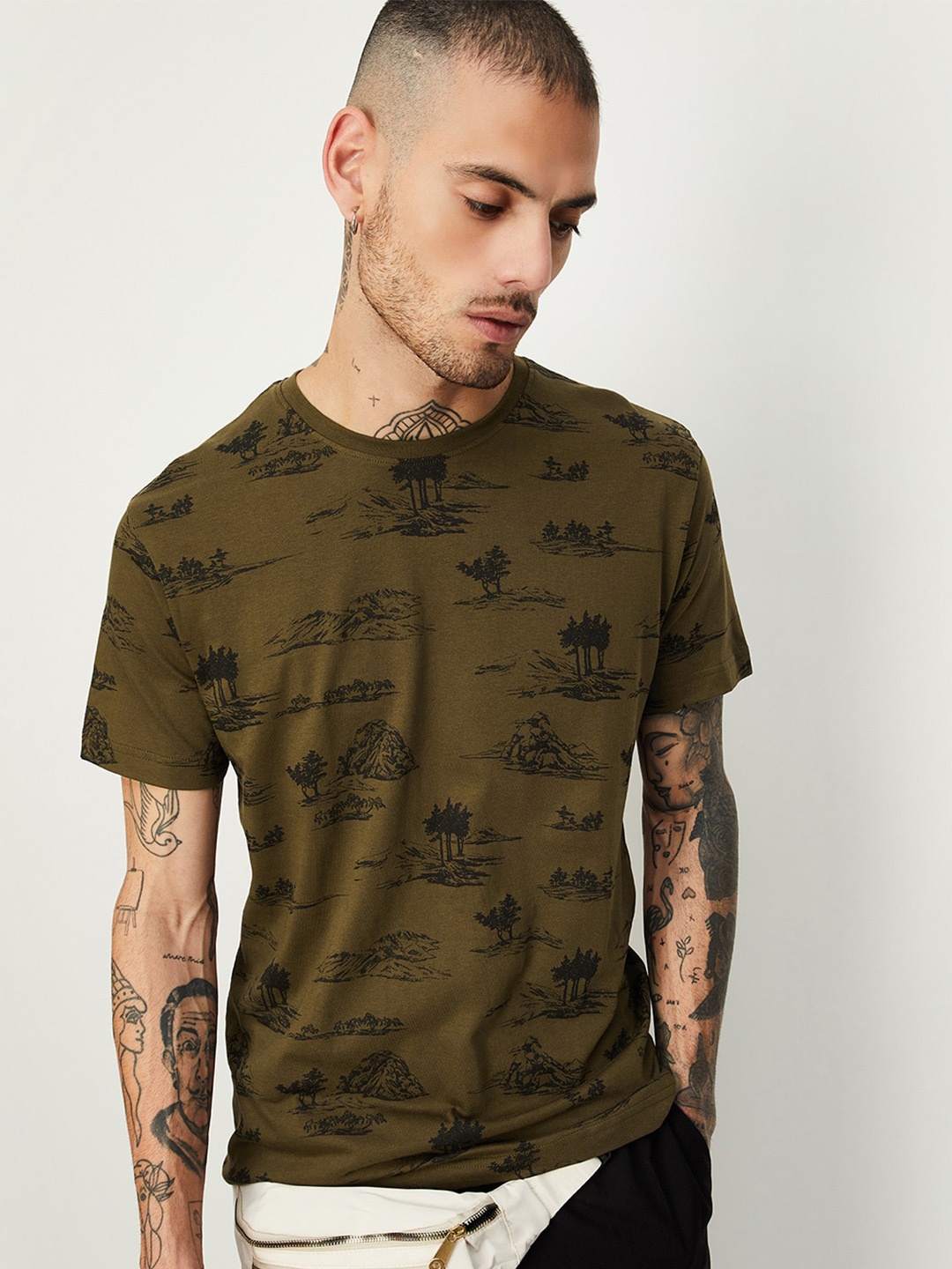 

max Conversational Printed Cotton T-shirt, Green