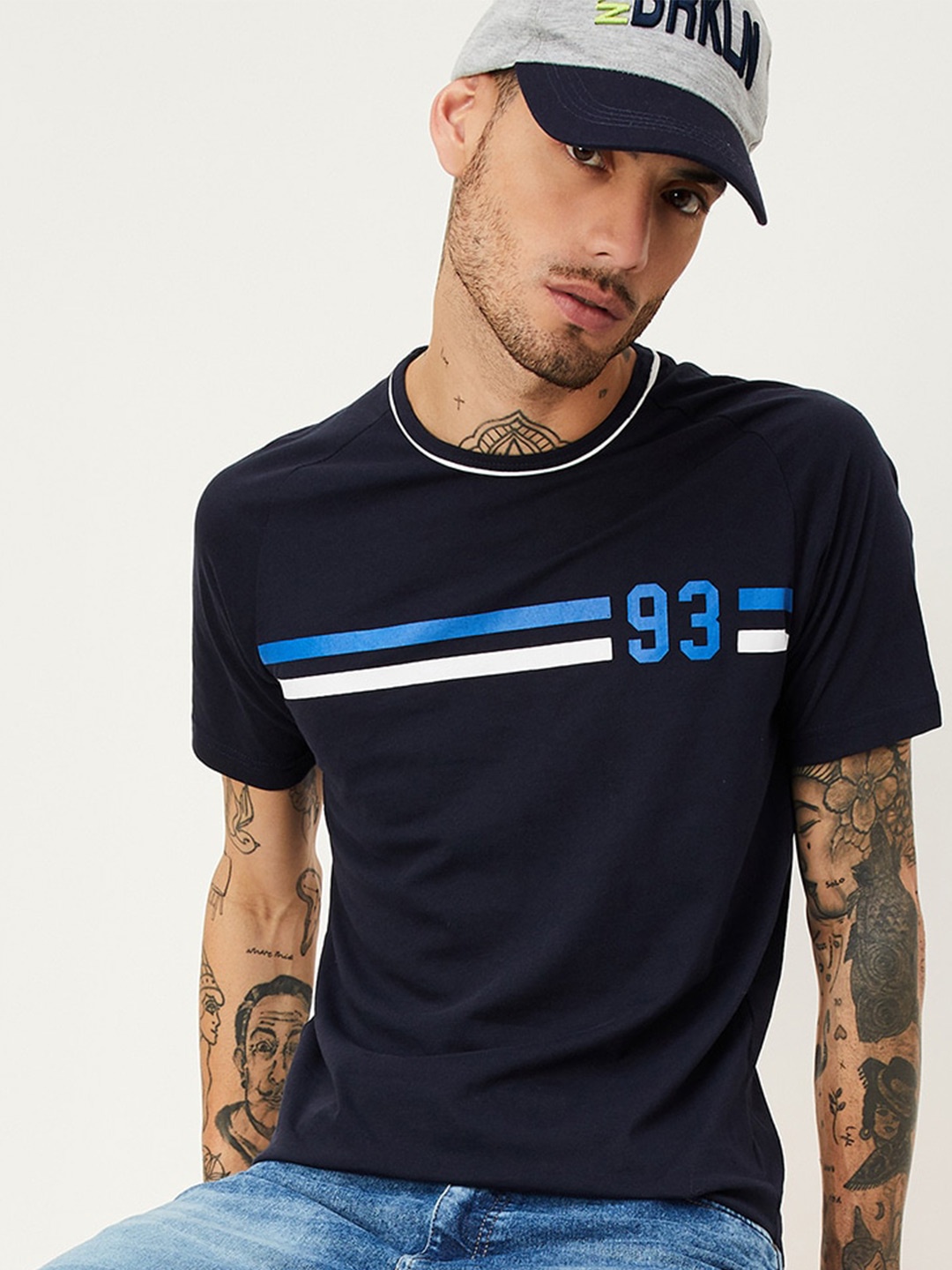 

max Striped Cotton T-shirt, Navy blue