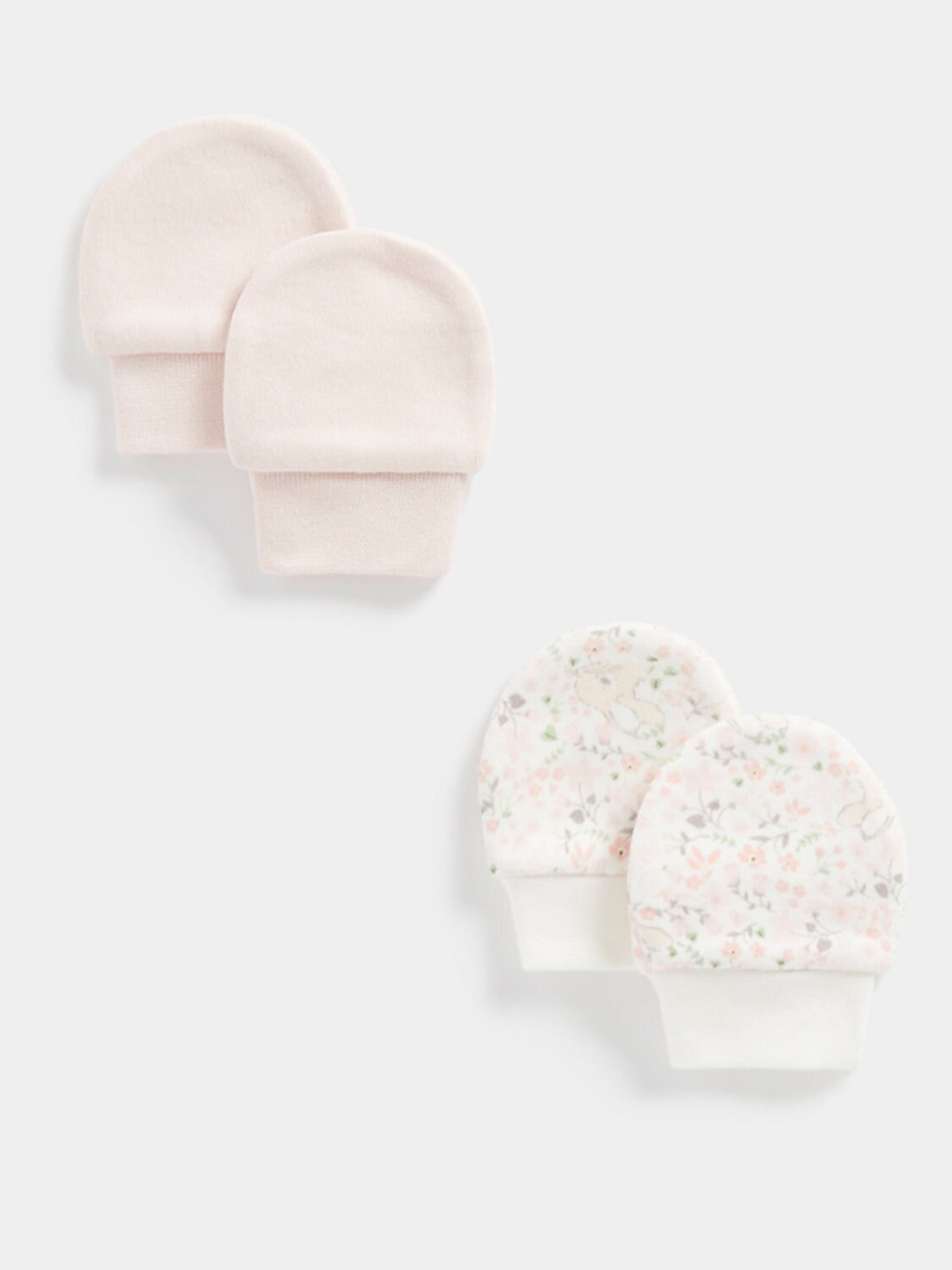 

mothercare Infant Girls Pack Of 2 Botanical Printed Cotton Mittens, White