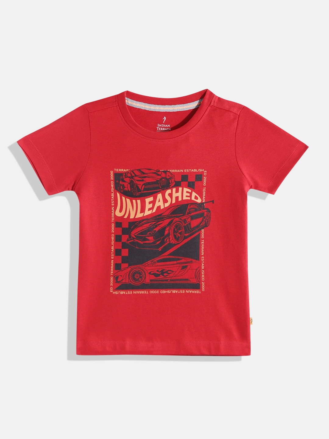 

Indian Terrain Boys Printed Pure Cotton T-shirt, Red