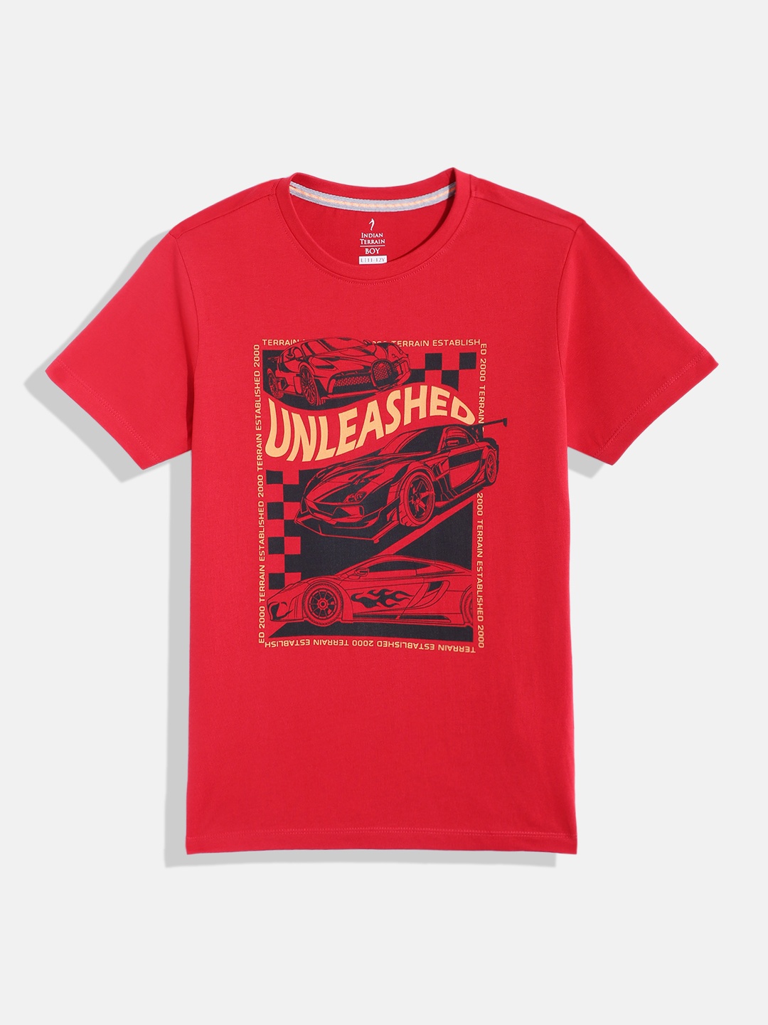 

Indian Terrain Boys Printed Pure Cotton T-shirt, Red