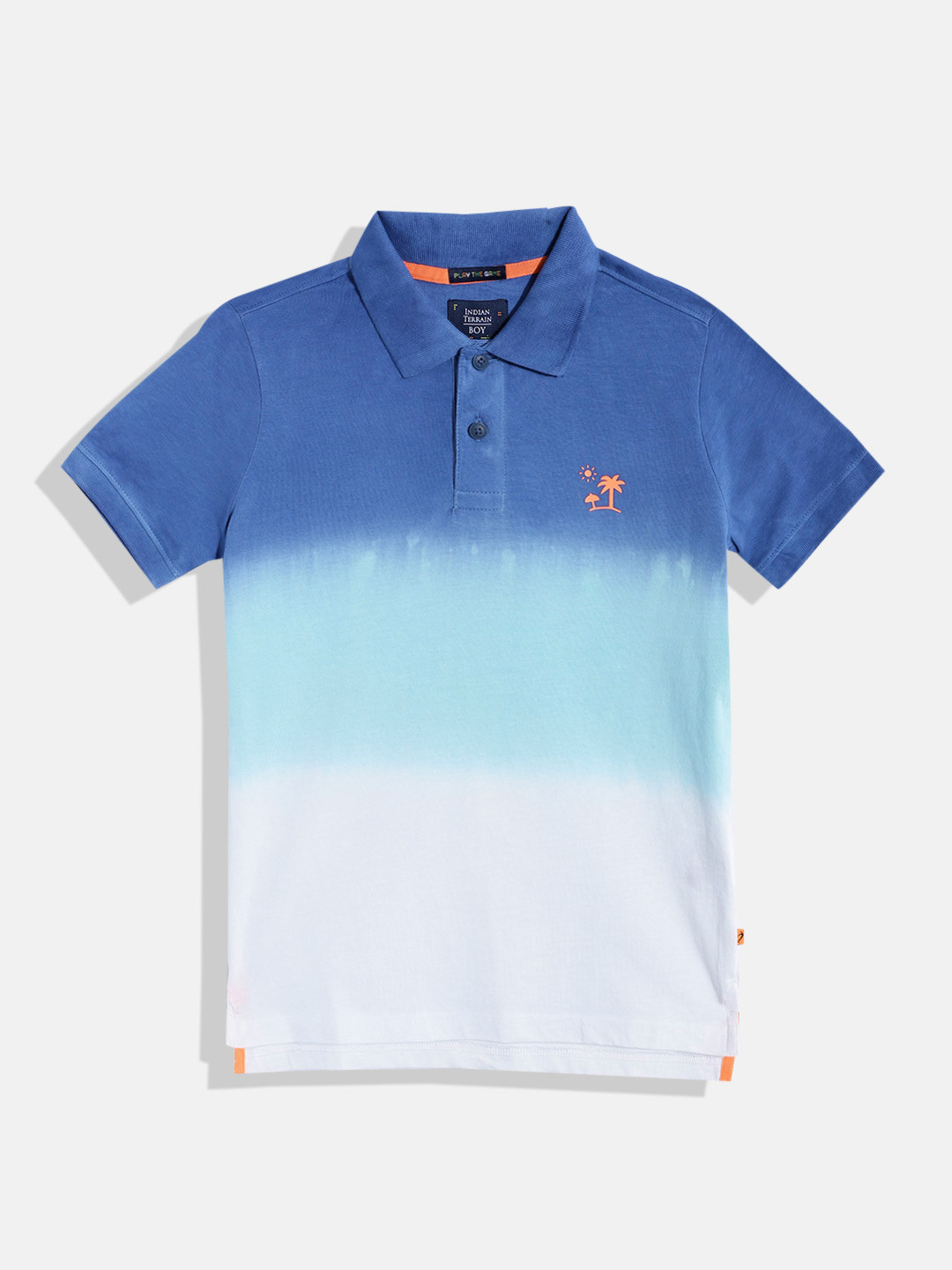 

Indian Terrain Boys Ombre Printed Polo Collar Pure Cotton T-shirt, Blue