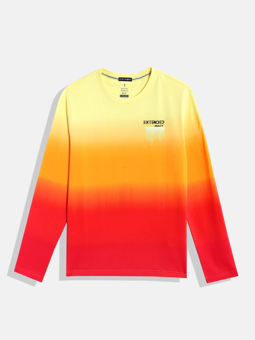 

Indian Terrain Boys Ombre Printed Pure Cotton T-shirt, Yellow