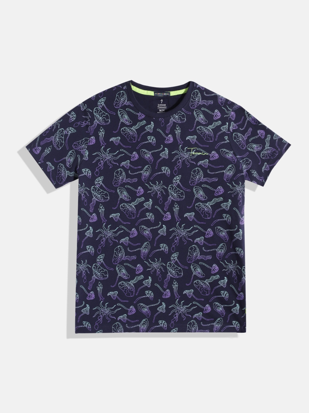 

Indian Terrain Boys Printed Pure Cotton T-shirt, Navy blue