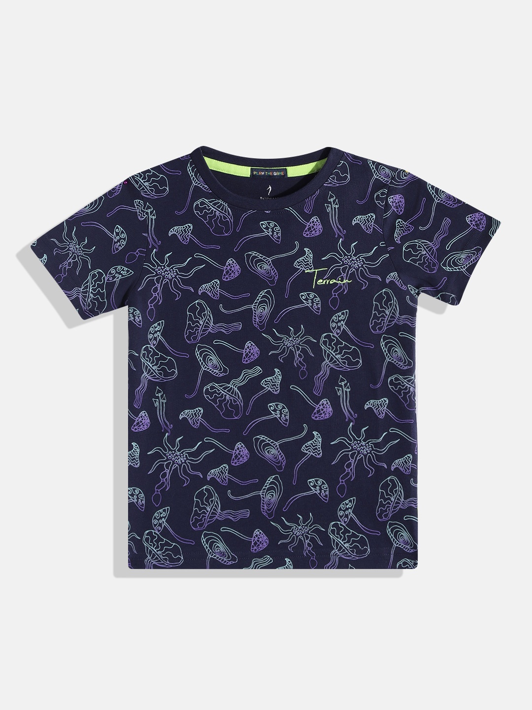 

Indian Terrain Boys Printed Pure Cotton T-shirt, Navy blue