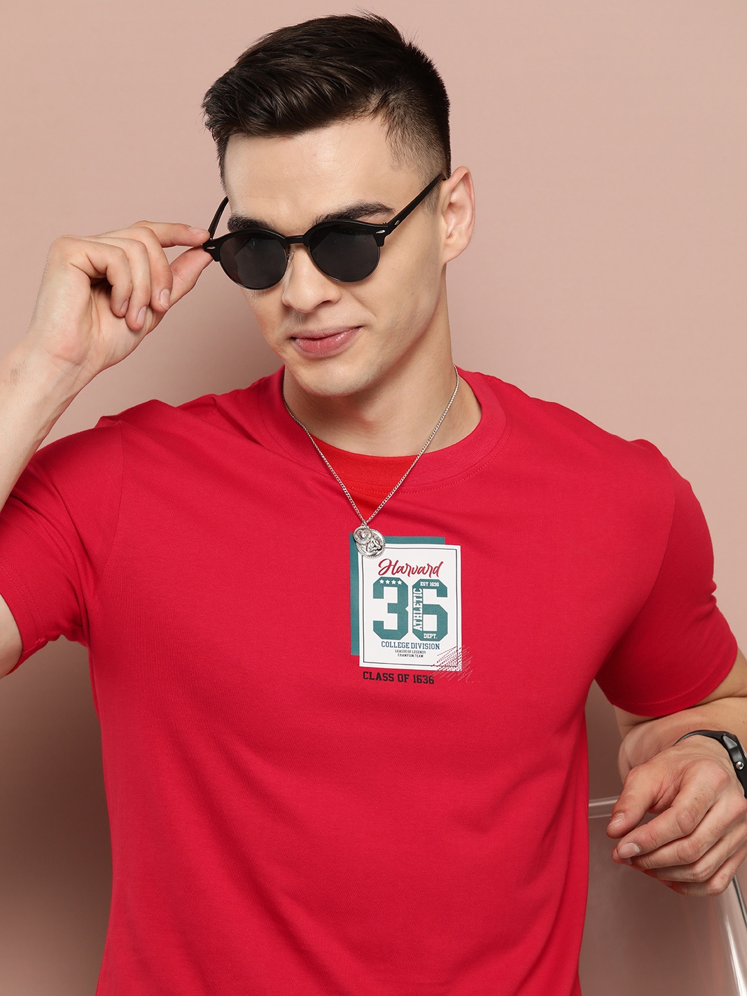 

Harvard Printed Detail Pure Cotton T-shirt, Red