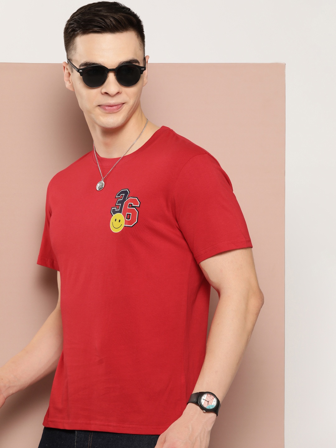 

Harvard Printed Detail Pure Cotton T-shirt, Red