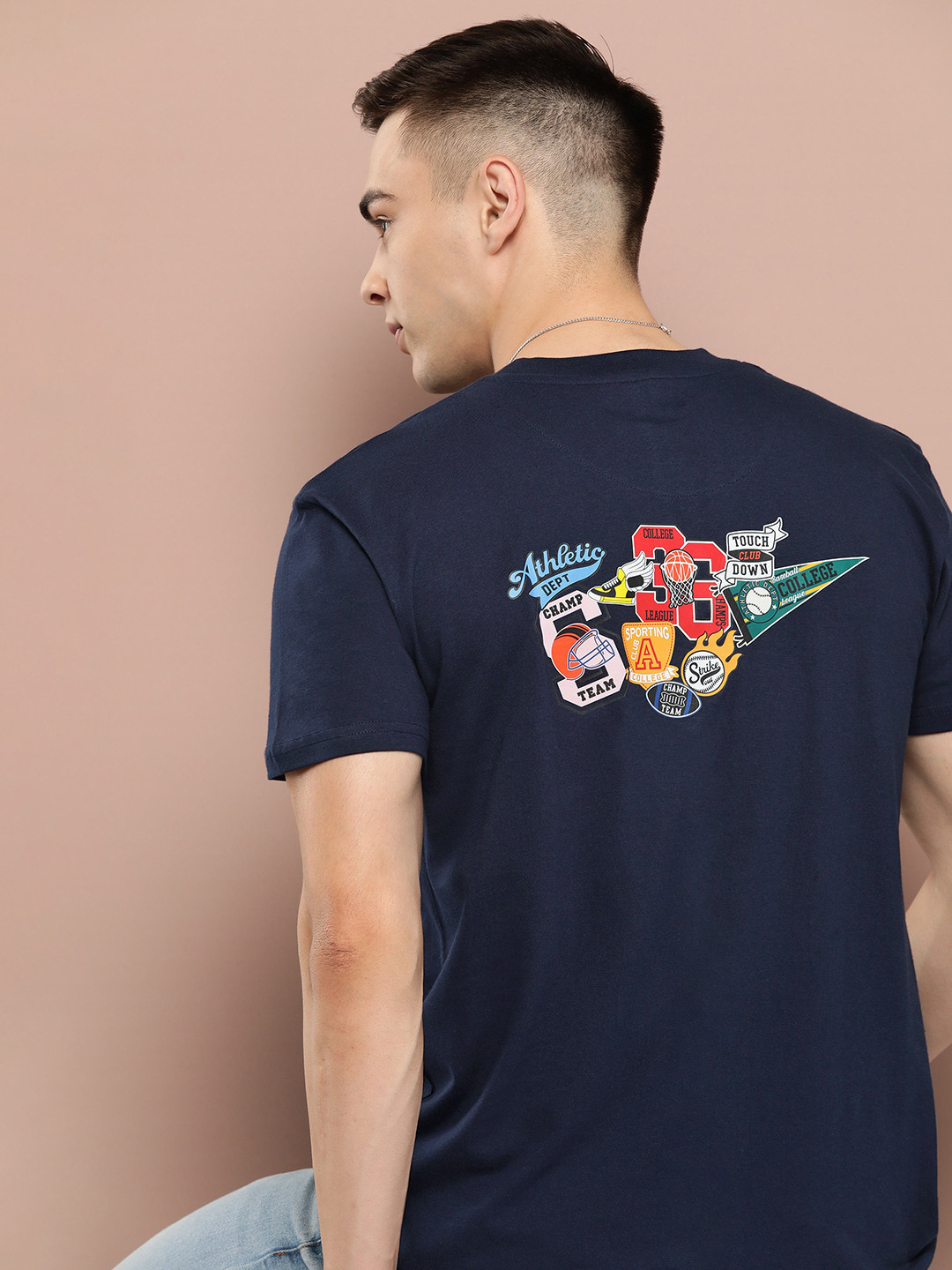

Harvard Printed Pure Cotton T-shirt, Navy blue