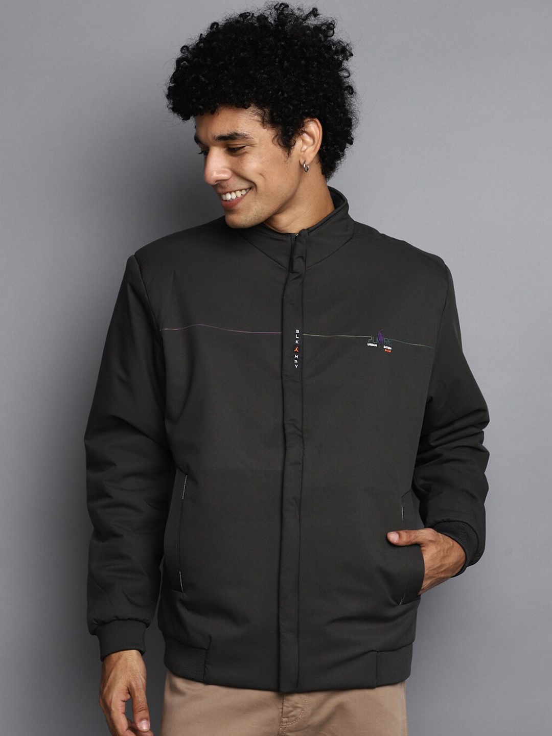

V-Mart Mock Collar Bomber Jacket, Grey