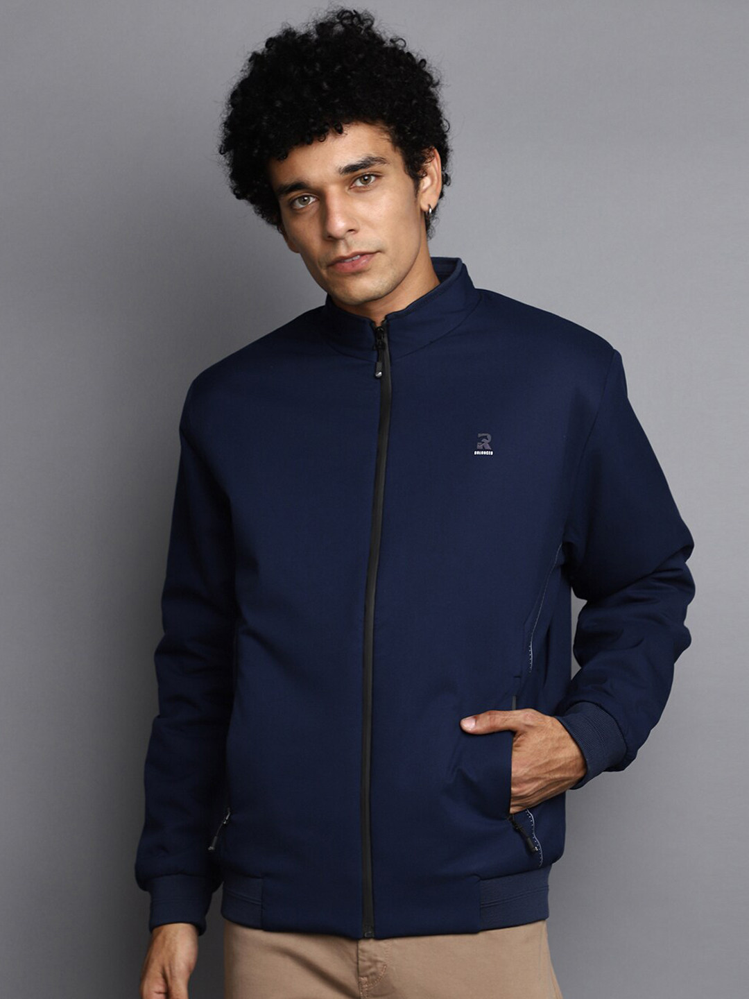 

V-Mart Stand Collar Bomber Jacket, Blue