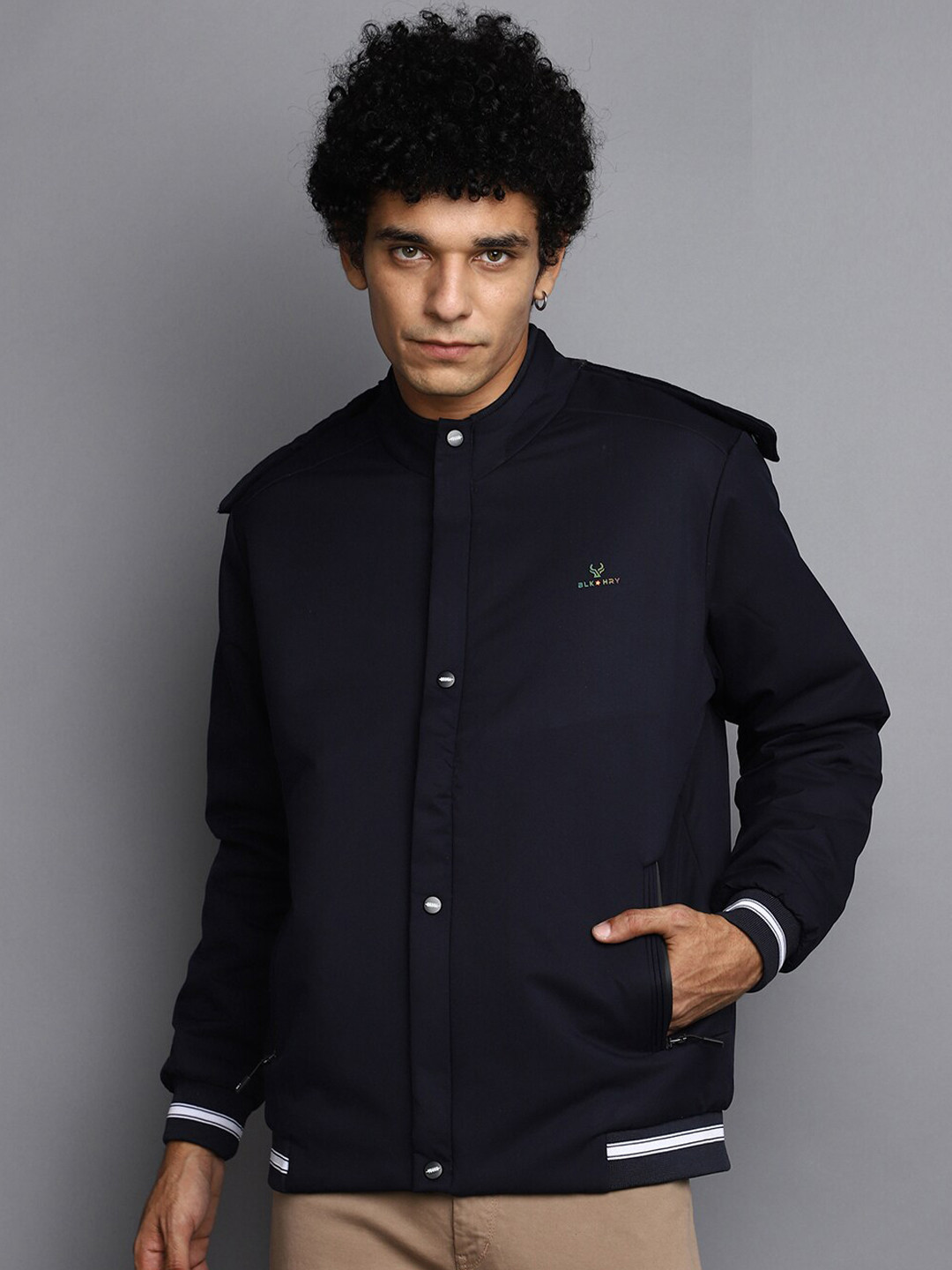 

V-Mart Hooded Bomber Jacket, Blue