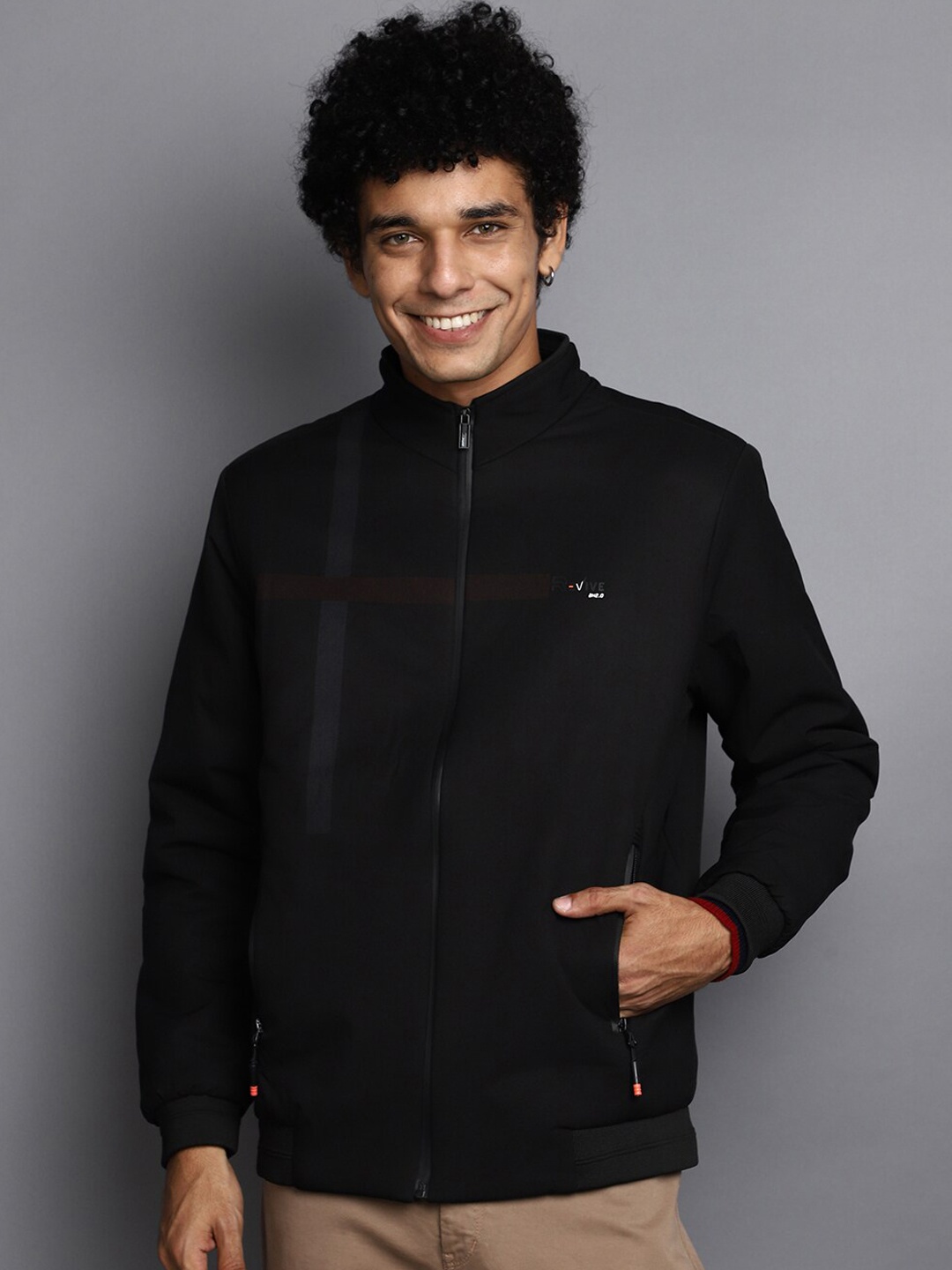 

V-Mart Mock Collar Bomber Jacket, Black