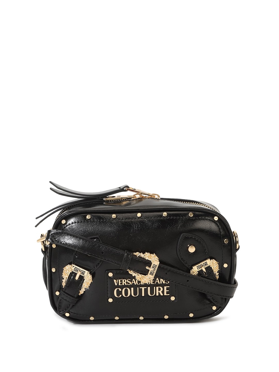 

Versace Jeans Couture Printed PU Structured Sling Bag, Black