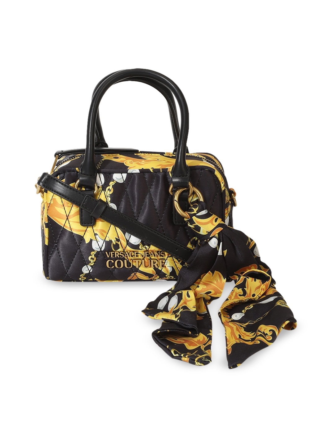 

Versace Jeans Couture Baroque Printed Structured Handheld Bag, Black