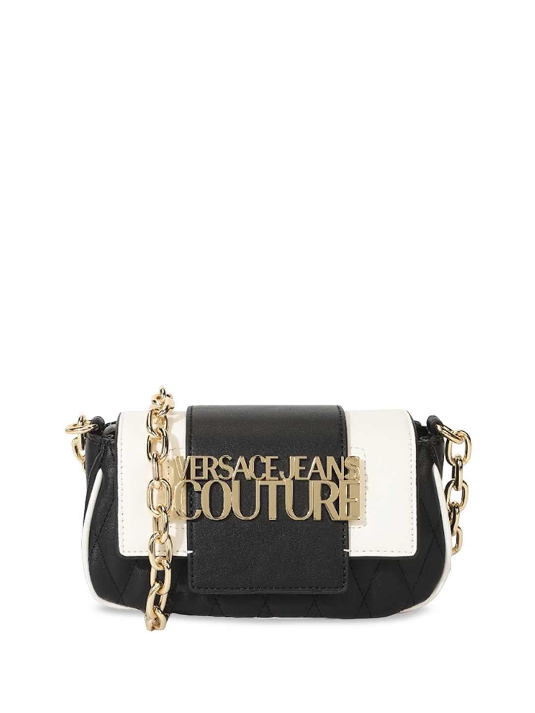 

Versace Jeans Couture Colourblocked PU Structured Sling Bag, Black