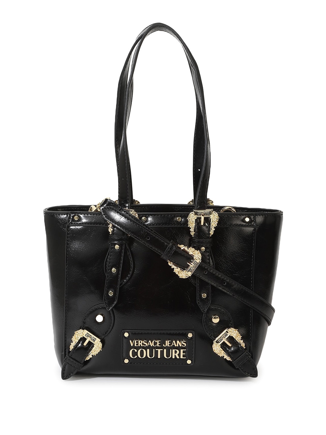 

Versace Jeans Couture Textured Buckel Detail Shopper Tote Bag, Black