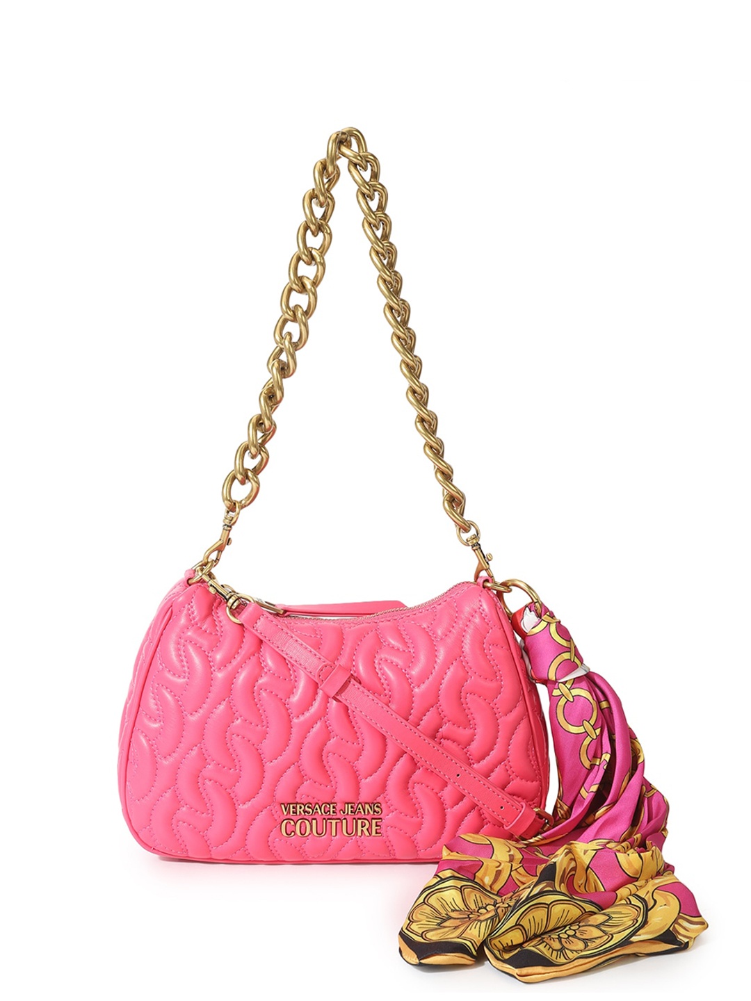 

Versace Jeans Couture Textured Structured Hobo Bag with Scarf, Pink