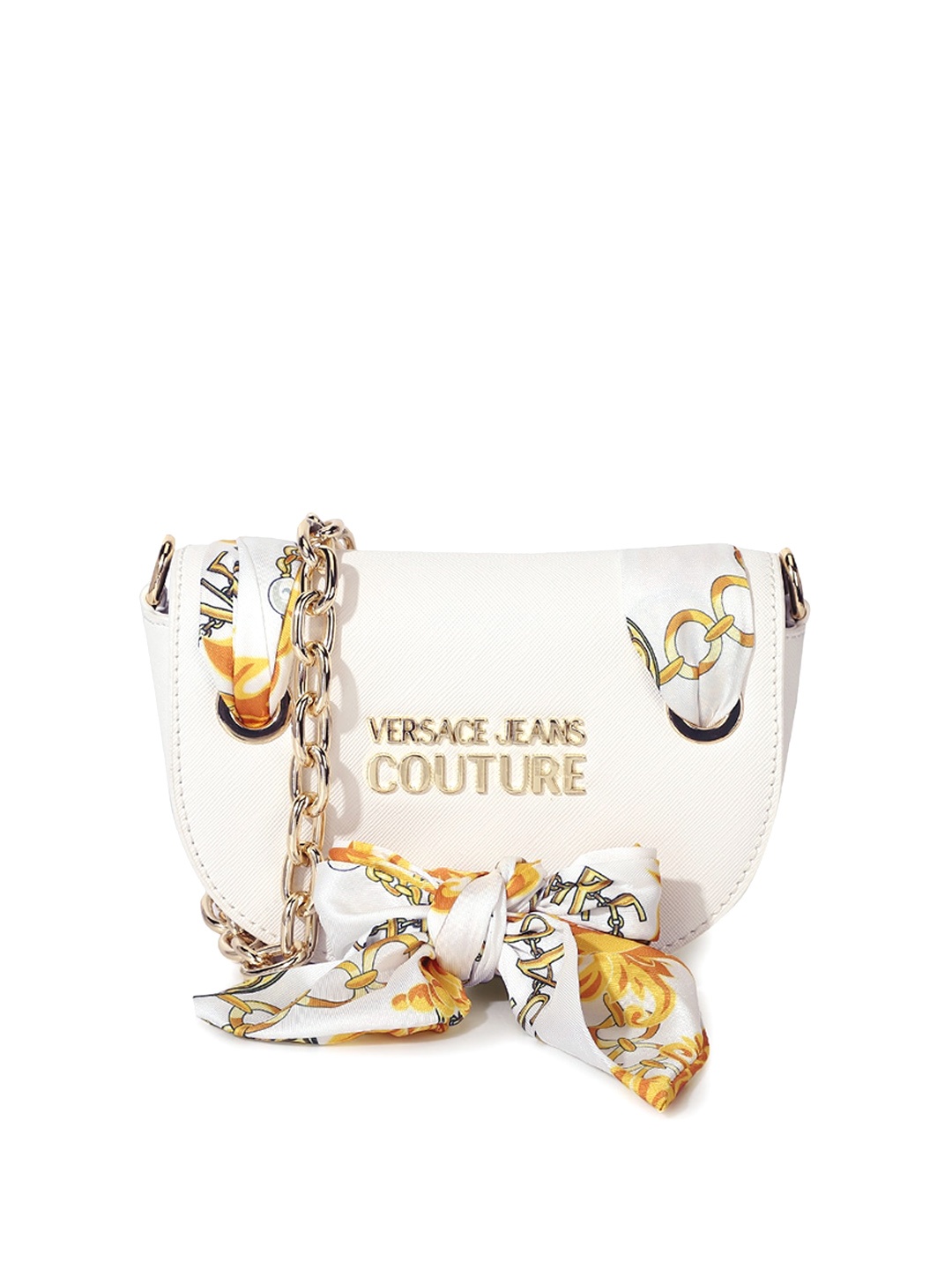 

Versace Jeans Couture Typography Printed Half Moon Sling Bag, White
