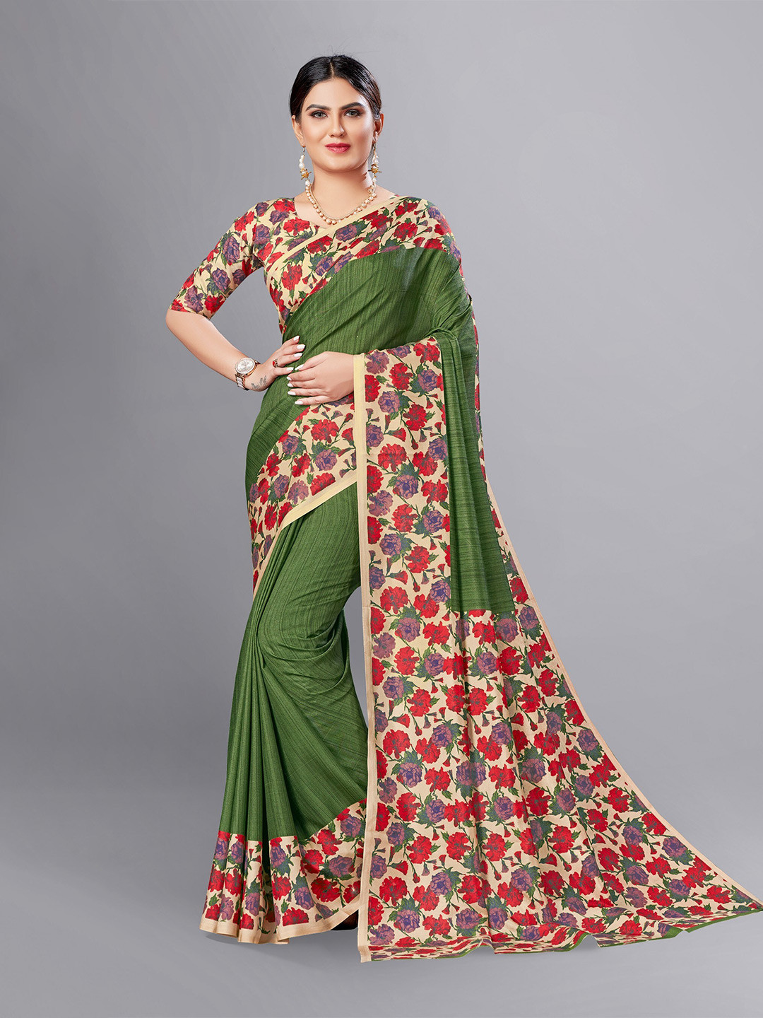 

VIMLA Striped Art Silk Saree, Green
