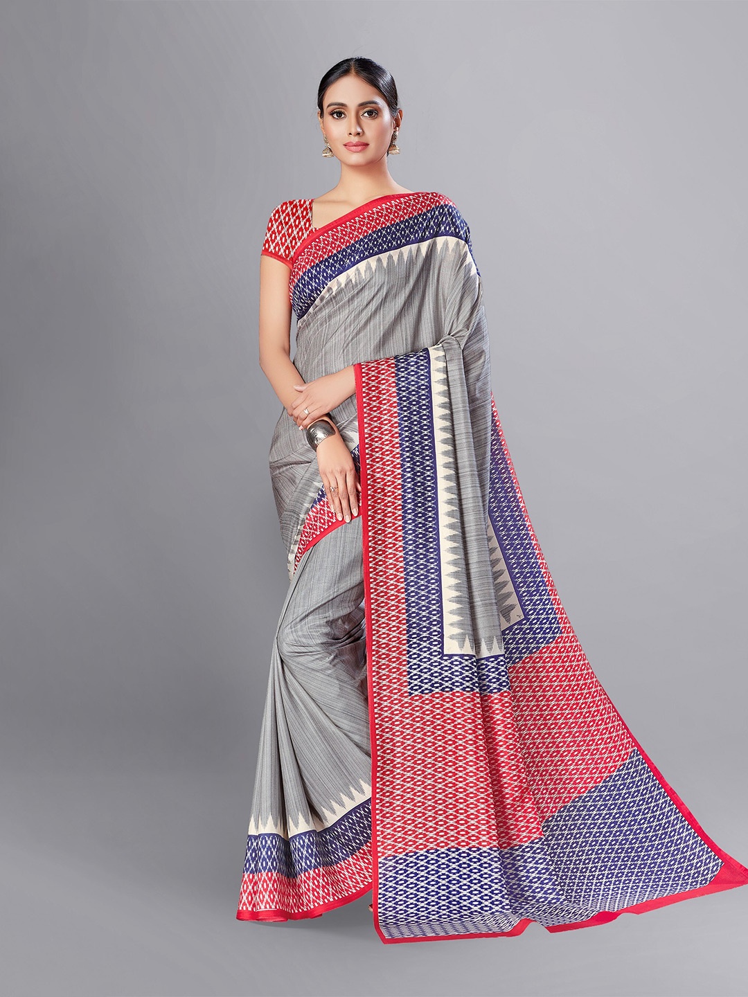 

VIMLA Striped Saree, Grey