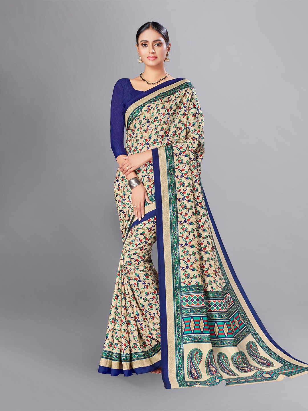 

VIMLA Floral Printed Saree, Beige