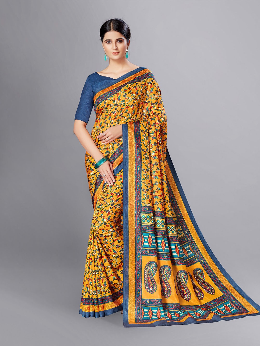 

VIMLA Floral Printed Saree, Yellow