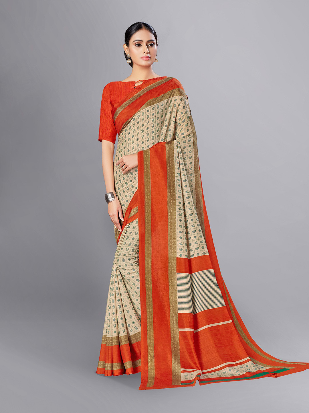 

VIMLA Ethnic Motifs Printed Mysore Silk Saree, Orange