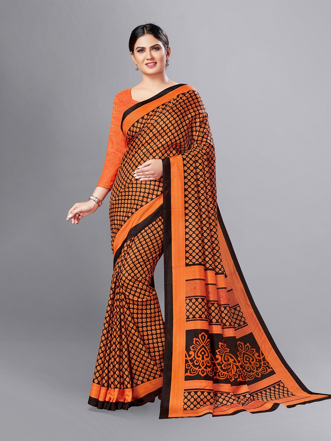 

VIMLA Ethnic Motifs Printed Saree, Orange